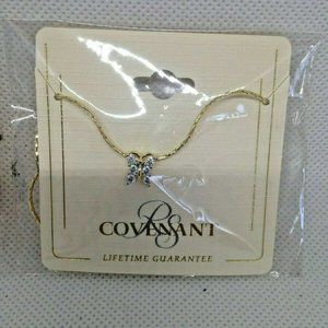 RS Covenant #7159 Gold Butterfly Cubic Zirconia Necklace w/lifetime warranty 18"